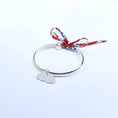 Load image into Gallery viewer, Silver bangle with a red ribbon and an engravable cloud pendant