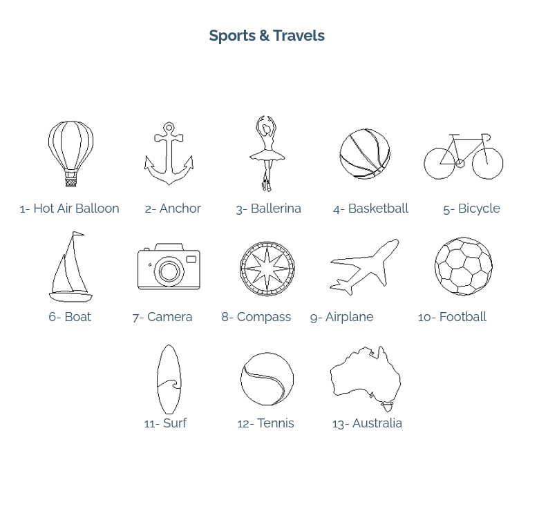 Symbols Engraving Options - Sports and Travels Symbols