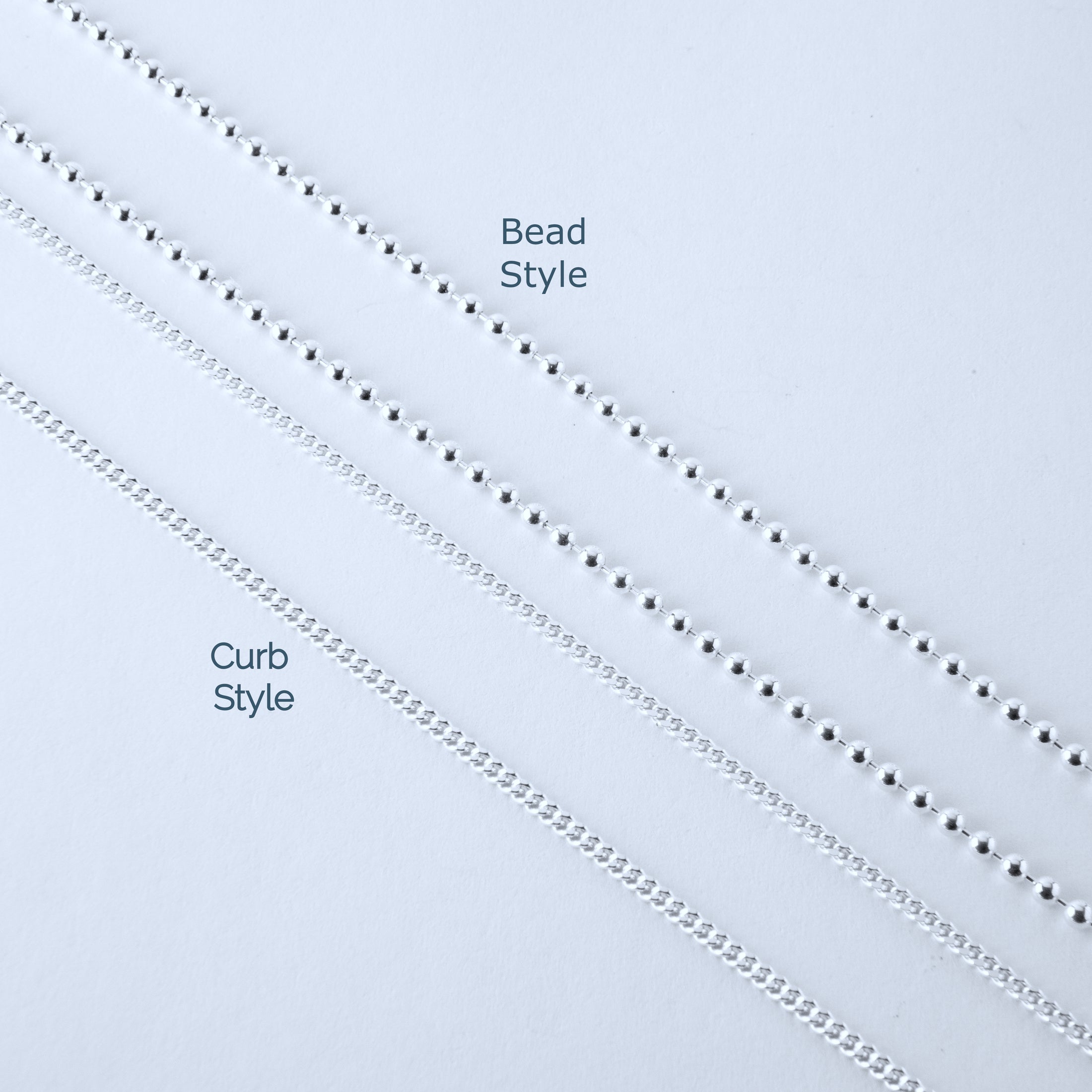 Comparison of bead and curb chain styles 