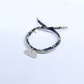 Load image into Gallery viewer, Sterling silver bangle for mum with engravavble cloud charm and navy blue fabric
